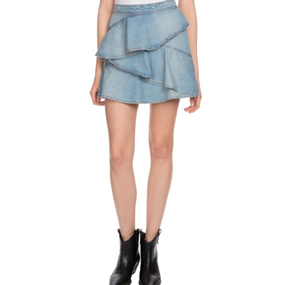 New Isabel Marant Etoile Coati Ruffle Denim Light Blue Skirt sz 40 EU 8 US